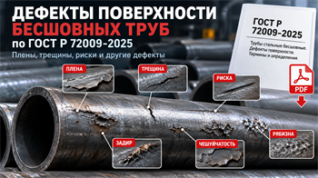 Дефекты поверхности бесшовных труб по ГОСТ Р 72009-2025: плены, трещины, риски и другие дефекты